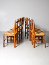 Juego de ocho sillas de haya y enea