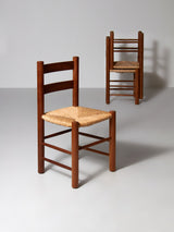 Set of Six Iroko and Rush Dining Chairs