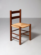 Set of Six Iroko and Rush Dining Chairs