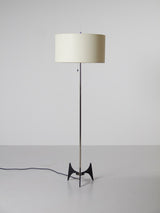 Floor Lamp in Black Iron, Chromed Steel and Fabric