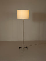 Llum de peu de ferro negre, acer cromat i tela