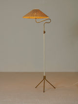 White Lacquered Iron and Brass Floor Lamp