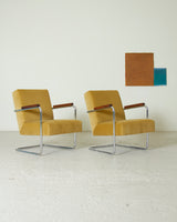 Pair of Upholstered Tubular Lounge Chairs