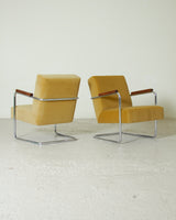 Pair of Upholstered Tubular Lounge Chairs