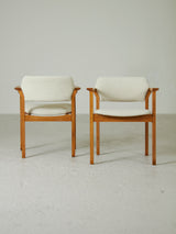 Pair of Upholstered Beech Armchairs
