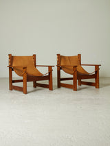 Pair of Wooden and Leather Armchairs