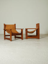 Pair of Wooden and Leather Armchairs