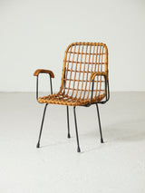 Juego de seis sillas de caña y hierro