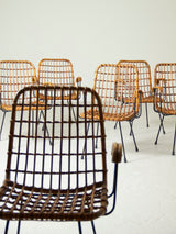 Juego de seis sillas de caña y hierro