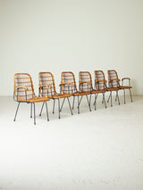 Juego de seis sillas de caña y hierro