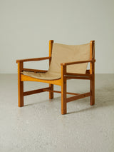 Pine Lounge Chiar with Beige Canvas Upholstery