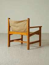 Pine Lounge Chiar with Beige Canvas Upholstery