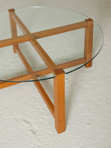 Round Oak and Glass Coffee Table