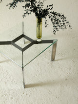 Square Side Table on Glass and Iron