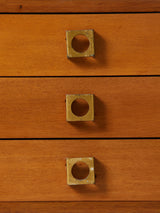 Mesa de centro cuadrada de madera, piel y latón