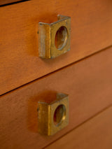 Mesa de centro cuadrada de madera, piel y latón