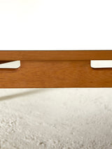 Taula de menjador quadrada de roure i fórmica blanca