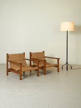 Pair of Oak and Rush Lounge Chairs