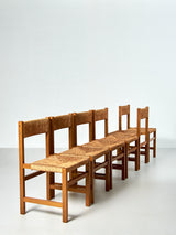 Juego de seis sillas de roble y enea
