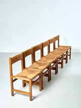 Juego de seis sillas de roble y enea