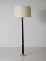 Llum de peu de ferro negre, bronze i pantalla de lli