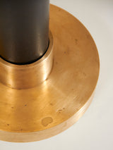 Llum de peu de ferro negre, bronze i pantalla de lli