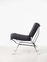 Chromed Iron and Synthetic Leather Lounge Chair