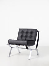 Chromed Iron and Synthetic Leather Lounge Chair