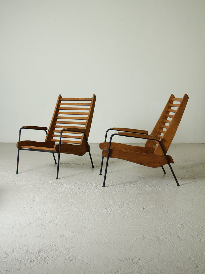 Pareja de sillones de madera y hierro