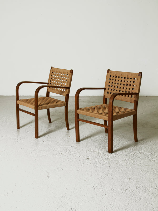 Parella de butaques de fusta i corda