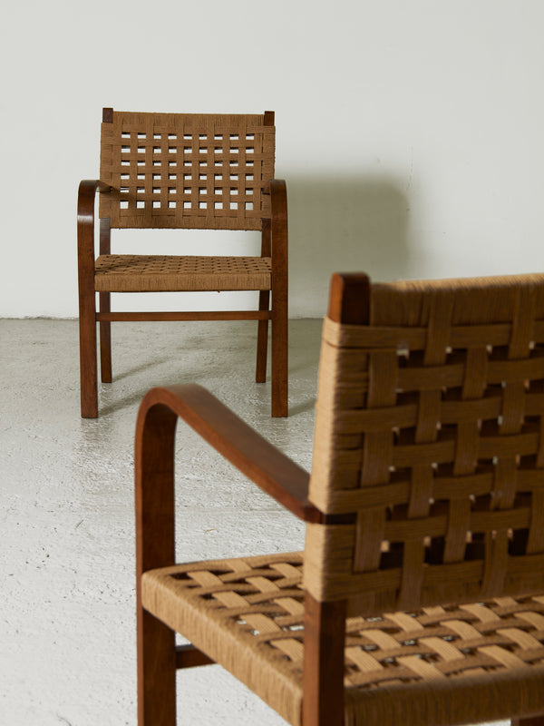 Parella de butaques de fusta i corda