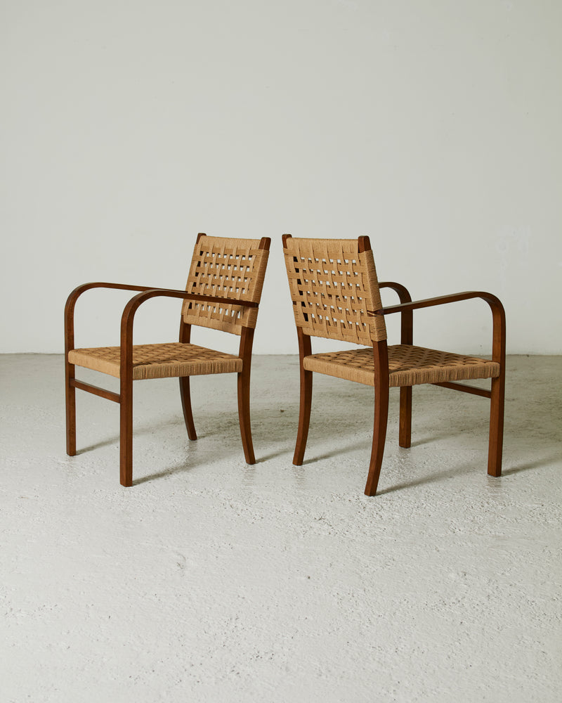 Parella de butaques de fusta i corda