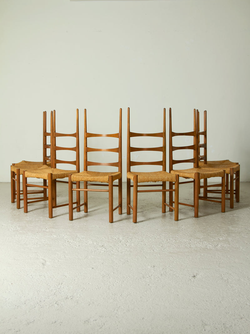 Set of Six Stained Beech Billar Dining Chairs