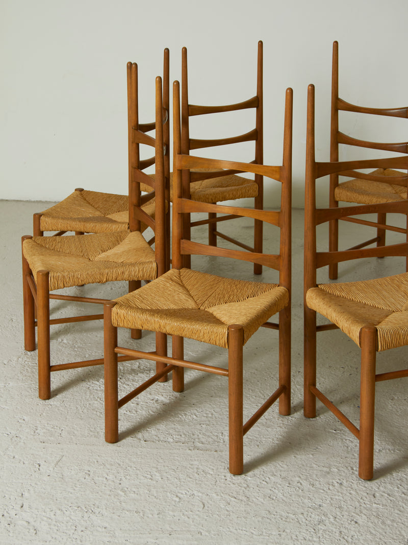 Set of Six Stained Beech Billar Dining Chairs