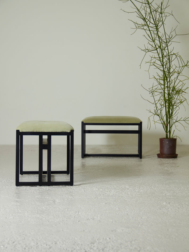 Pair of Lacquered Wood and Velvet Stools