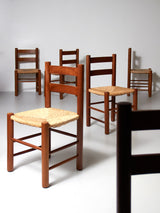 Set of Six Iroko and Rush Dining Chairs