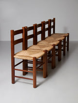 Set of Six Iroko and Rush Dining Chairs