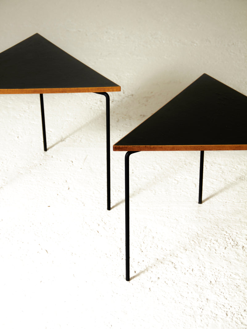 Pair of Iron and Wood Side Tables