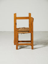 Set of Six Pine and Wicker Dining Chairs