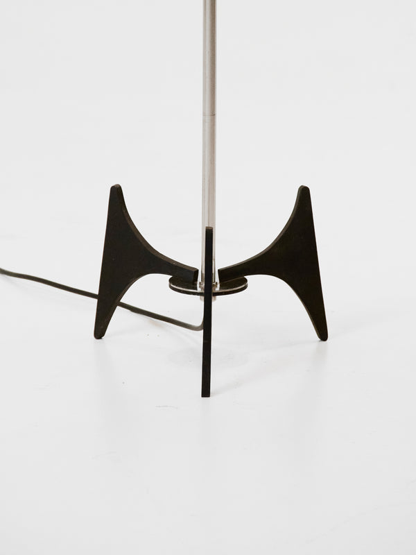 Floor Lamp in Black Iron, Chromed Steel and Fabric