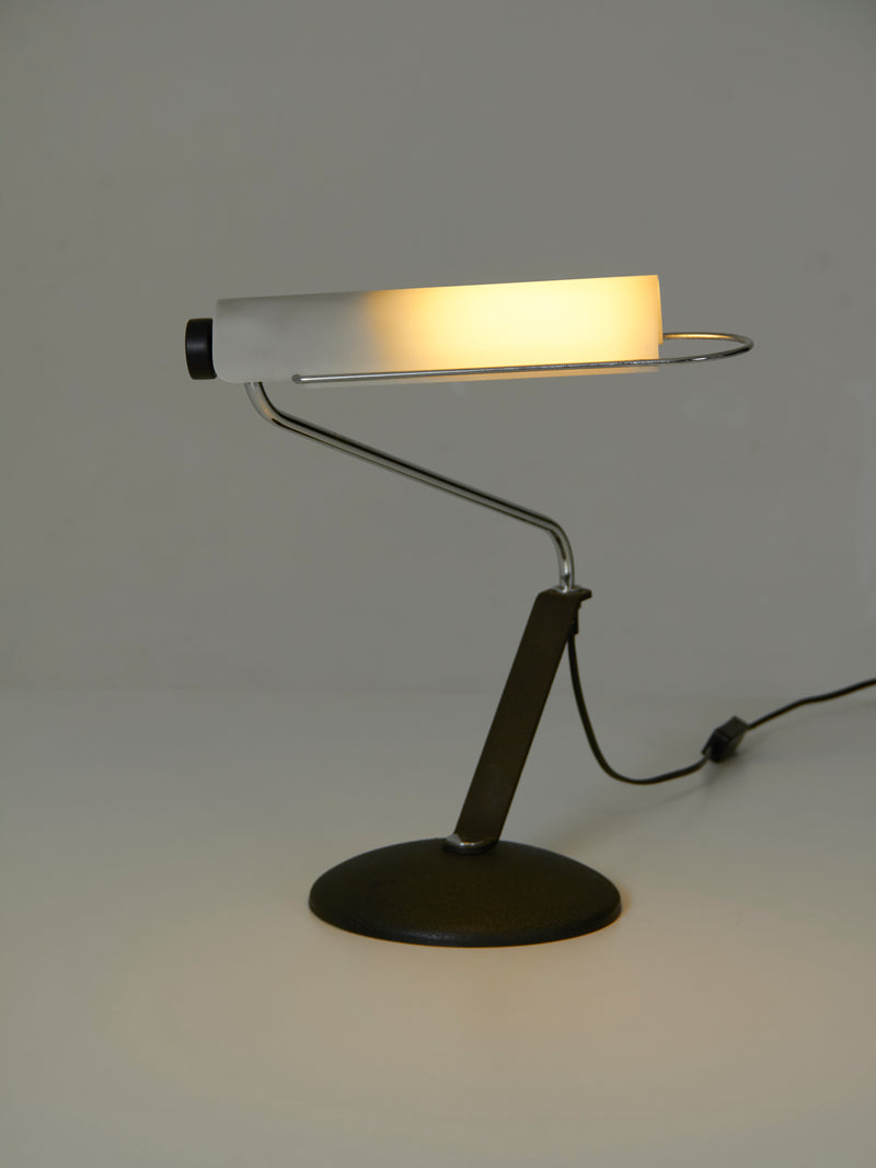 Cast iron and opal glass table lamp