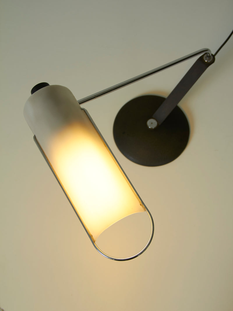 Cast iron and opal glass table lamp