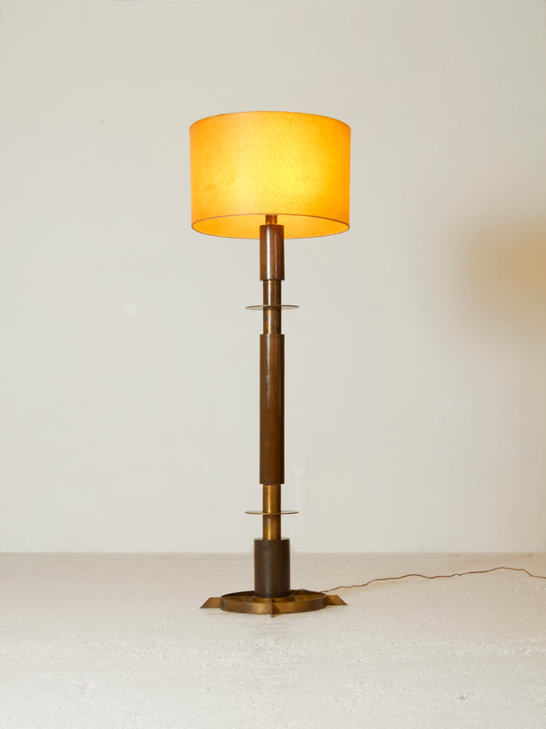 Brass, Walnut and Parchment Floor Lamp