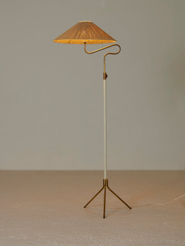 White Lacquered Iron and Brass Floor Lamp