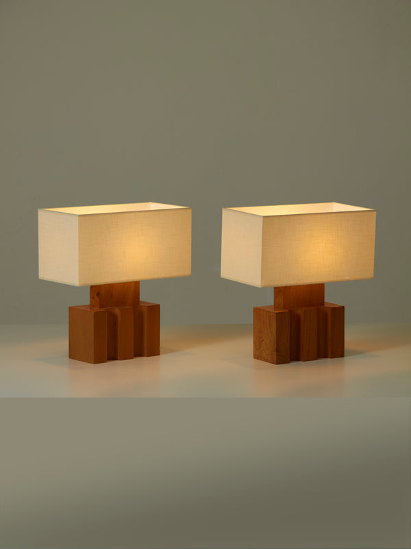 Pair of Wood and Linen Table Lamps