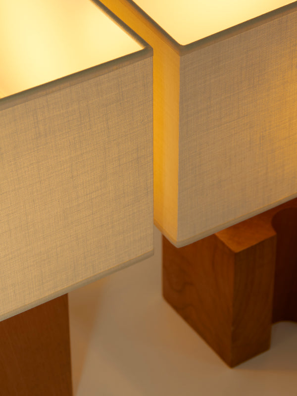 Pair of Wood and Linen Table Lamps