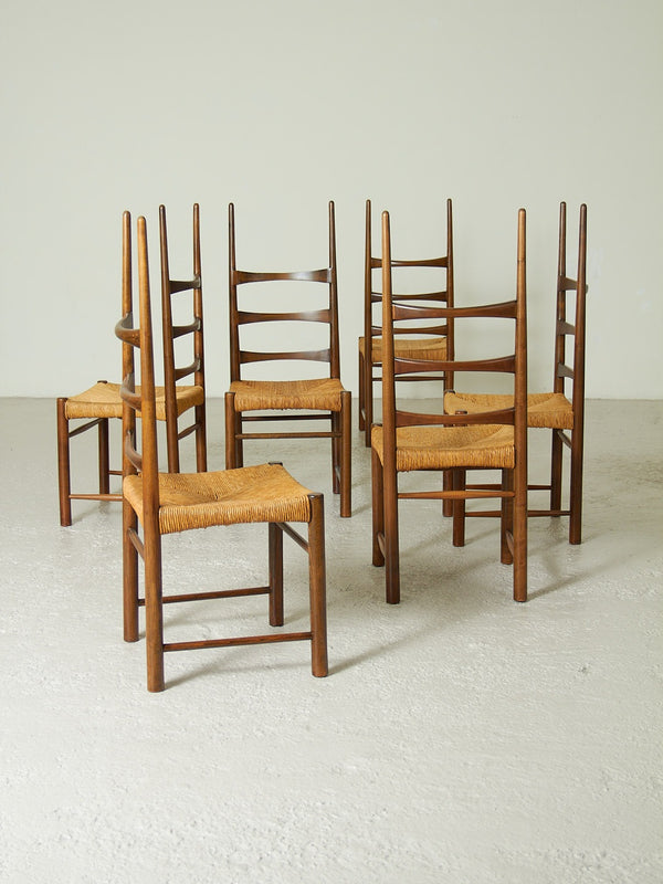 Set of Six Stained Beech Billar Dining Chairs