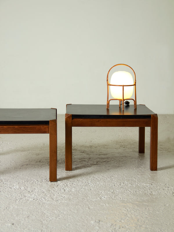 Wood and Black Formica Side Tables