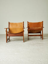 Pair of Wooden and Leather Armchairs