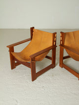 Pair of Wooden and Leather Armchairs